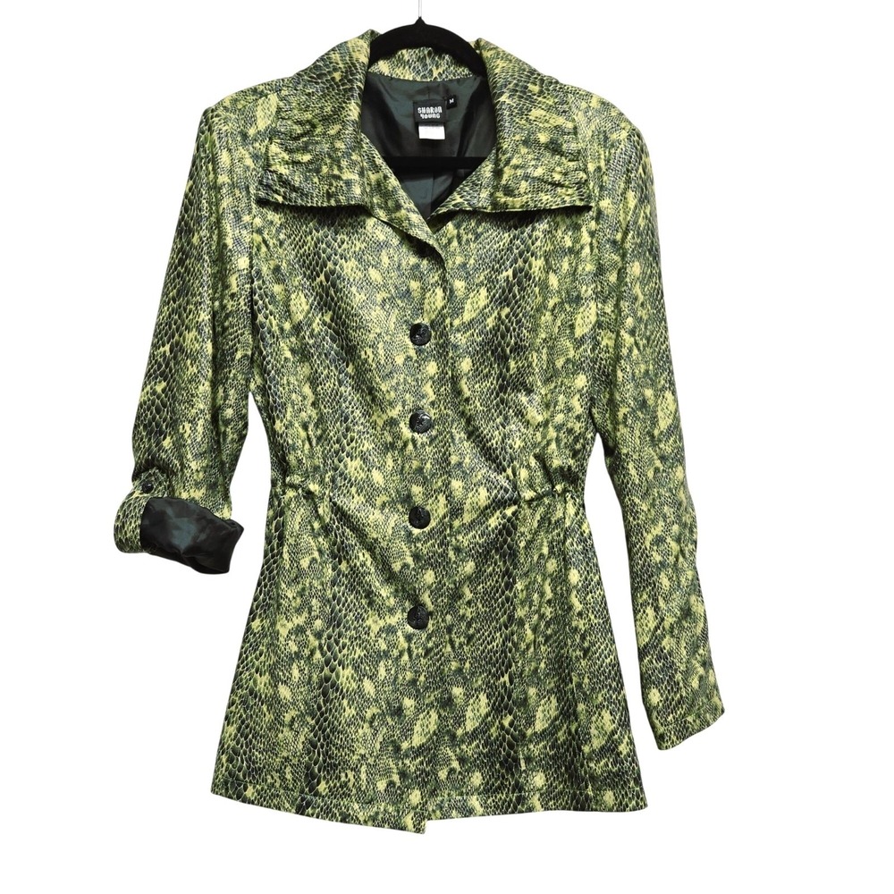 Snakeskin Animal Print Mob Wife Button Front Blazer Medium Green Black